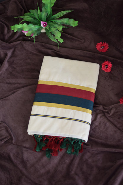 Thanima_Tri-Color Border Kerala Set Saree