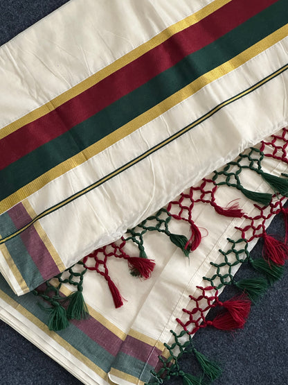 Thanima_Tri-Color Border Kerala Set Saree