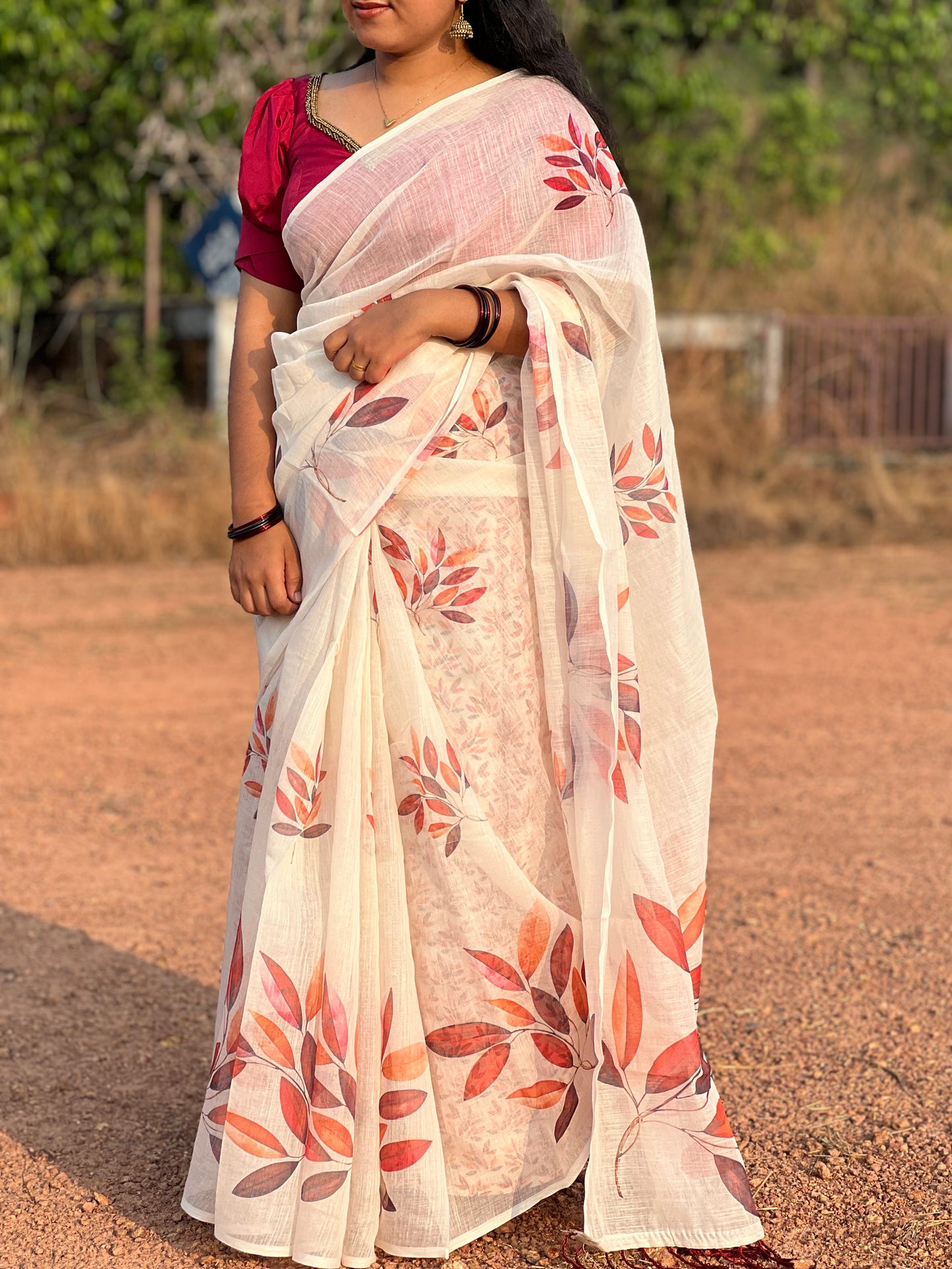 dhalam_Ice cream saree- Leaf Print